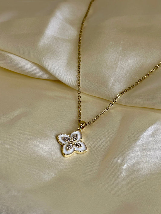 White Clove Embellished Necklace