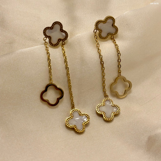 White Chain Clover Earrings GM-007E